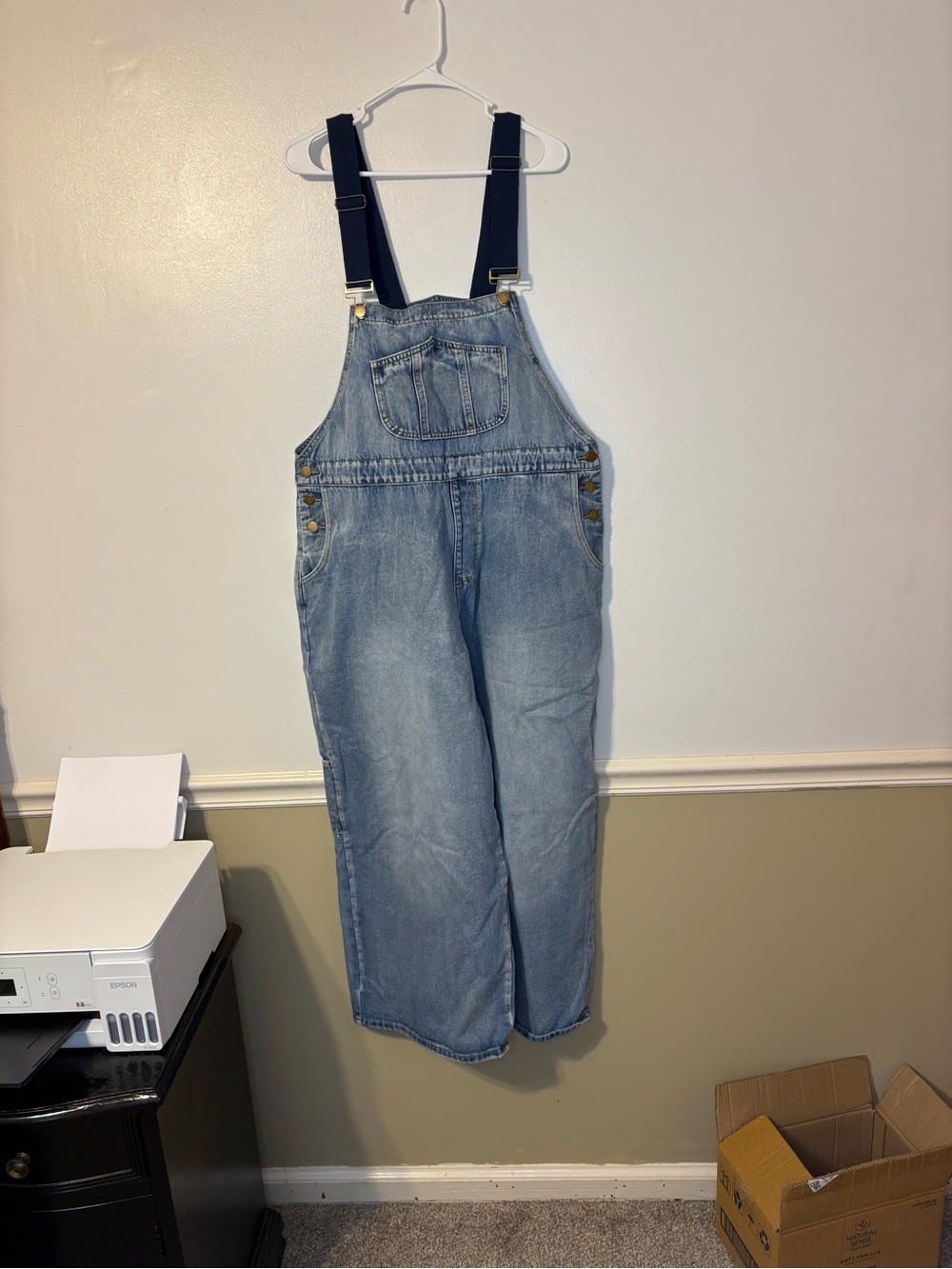 Cider Light Blue Denim Overalls with Navy Straps